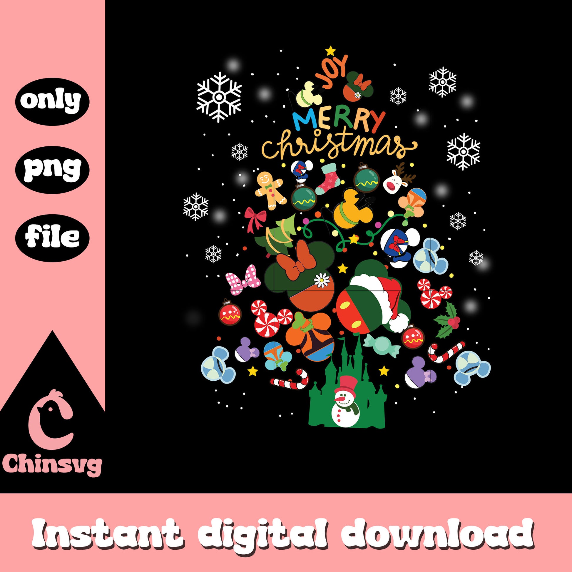 Disney merry christmas decor png, disney christmas tree png