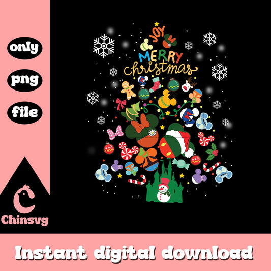 Disney merry christmas decor png, disney christmas tree png