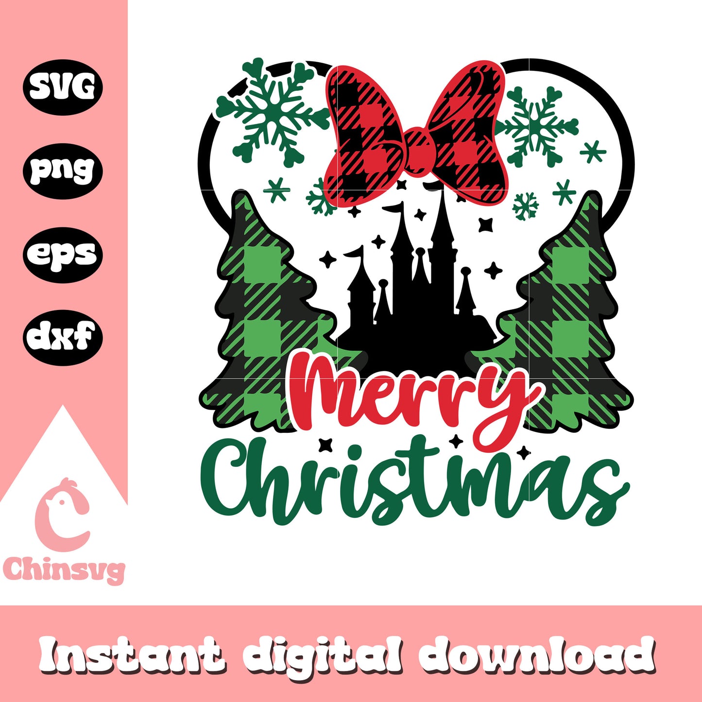 Disney merry christmas design svg, christmas tree svg, minnie head svg