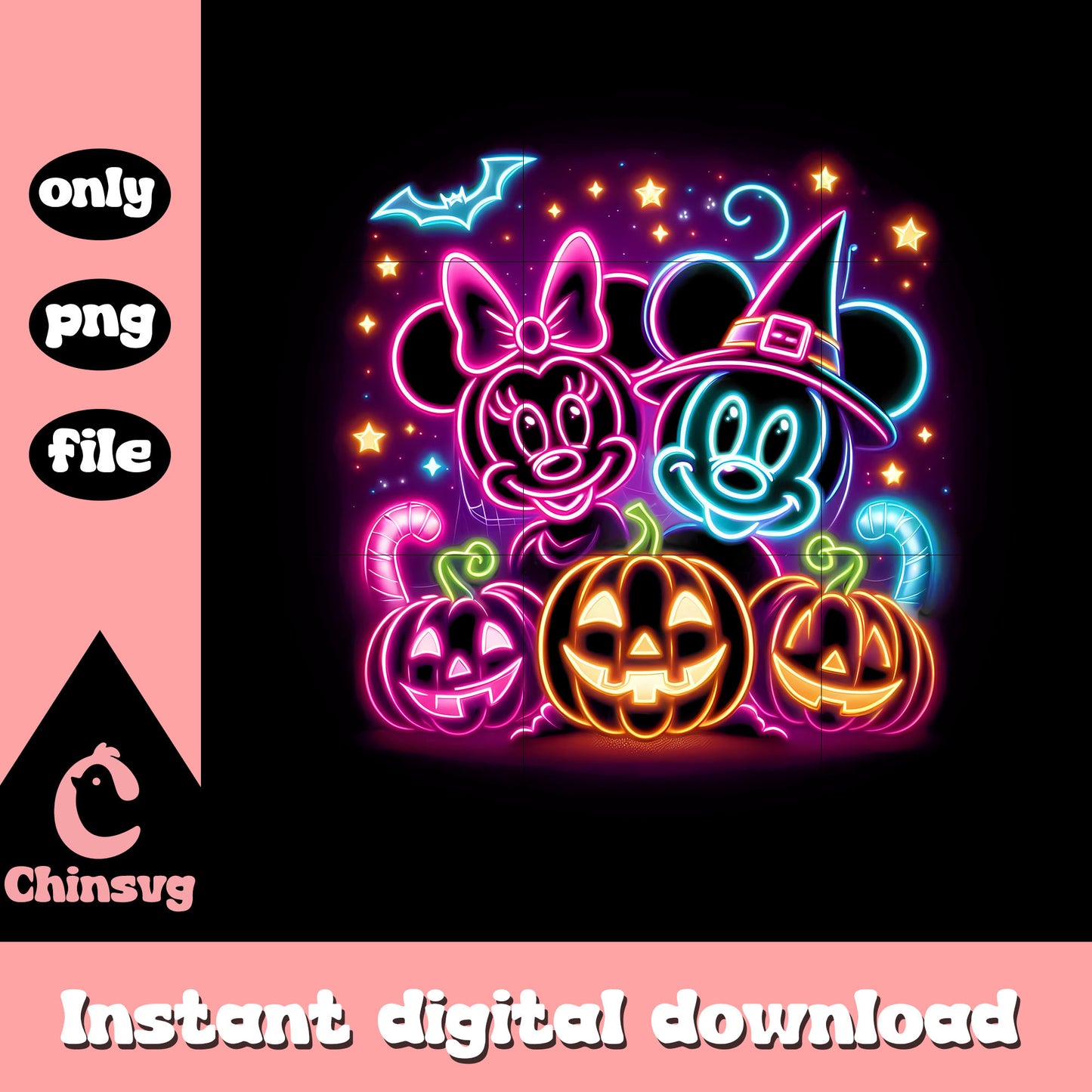 Disney mickey and minnie pumpkin halloween neon png, mickey minnie halloween png