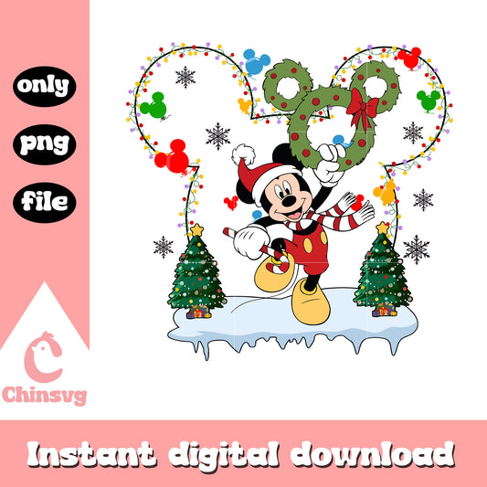 Disney mickey ear christmas wreath design png, xmas day png