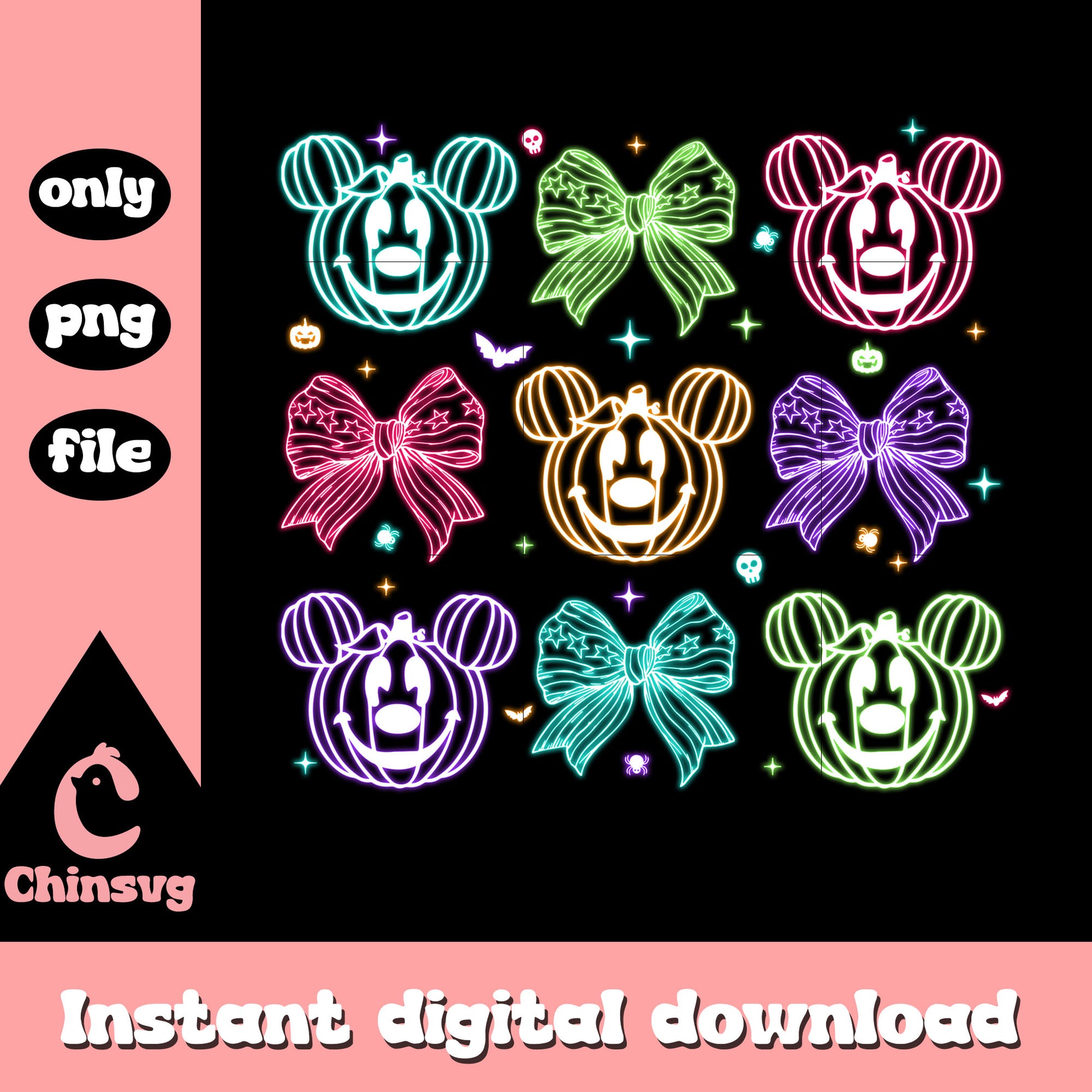 Disney mickey ear pumpkin halloween coquette neon png, halloween disney png