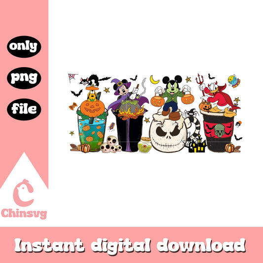 Disney mickey friends chibi coffee halloween png, disney halloween png