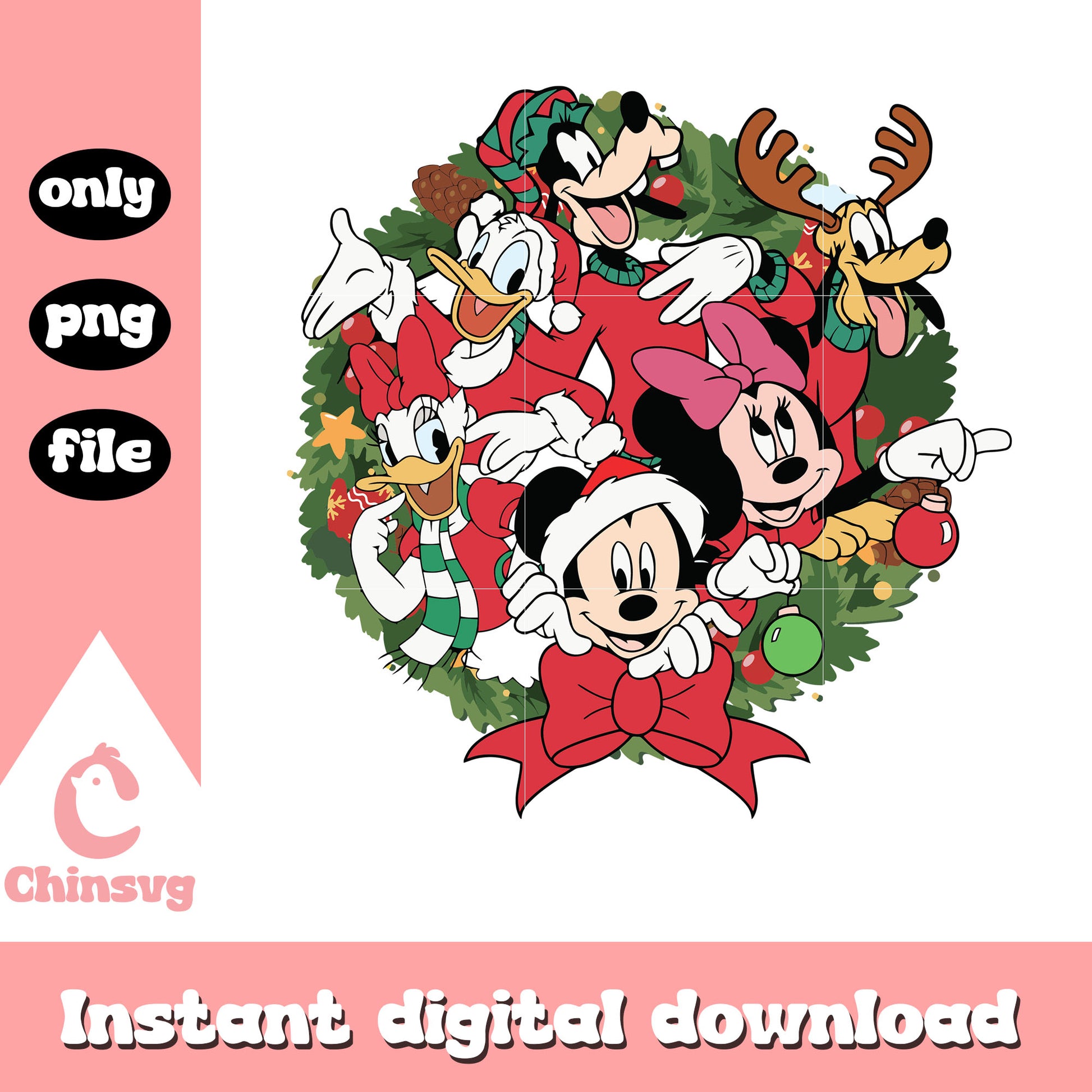 Disney mickey friends christmas wreath png, disney with mickey png