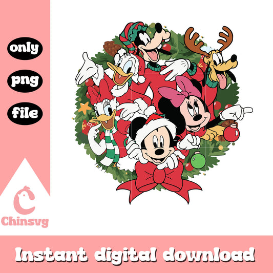 Disney mickey friends christmas wreath png, disney with mickey png