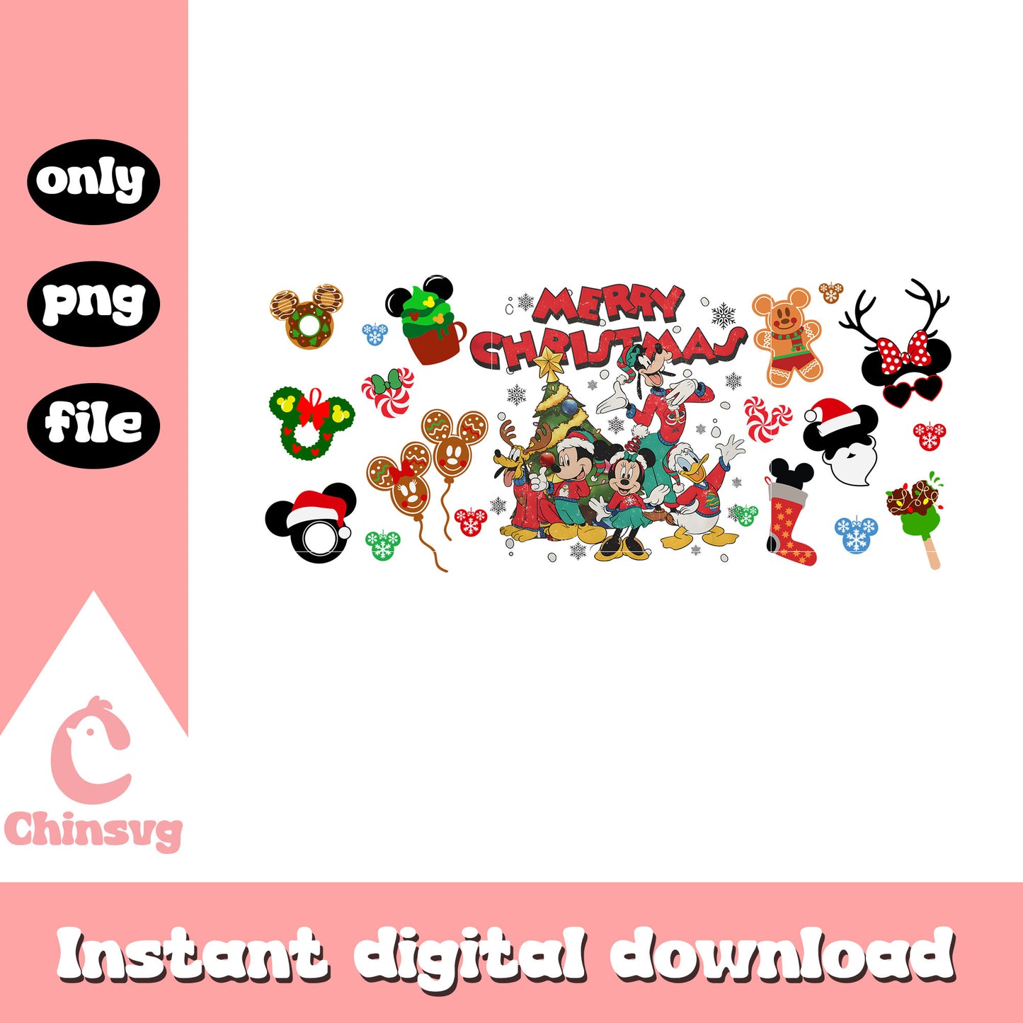 Disney mickey merry christmas with friends png, disney ears png