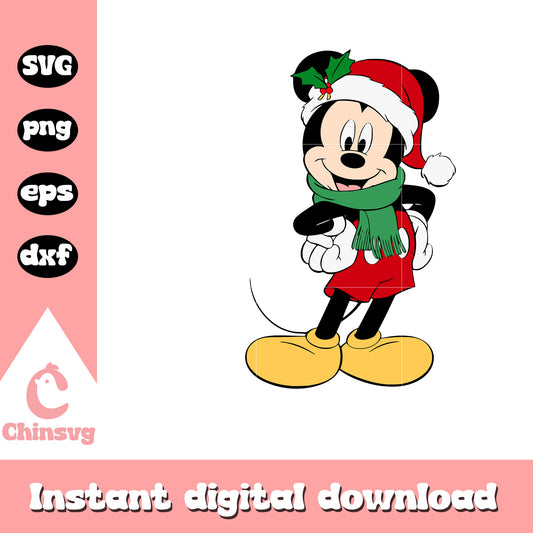 Disney mickey mouse santa hat design svg, mickey christmas svg