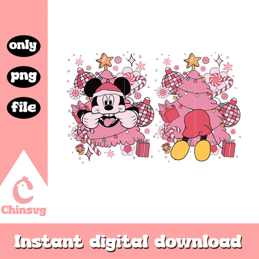 Disney mickey pink christmas tree png, christmas tree decor png