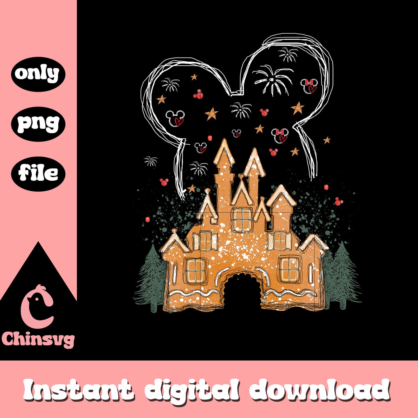 Disney mickey retro christmas castle png, mickey mouse ear png