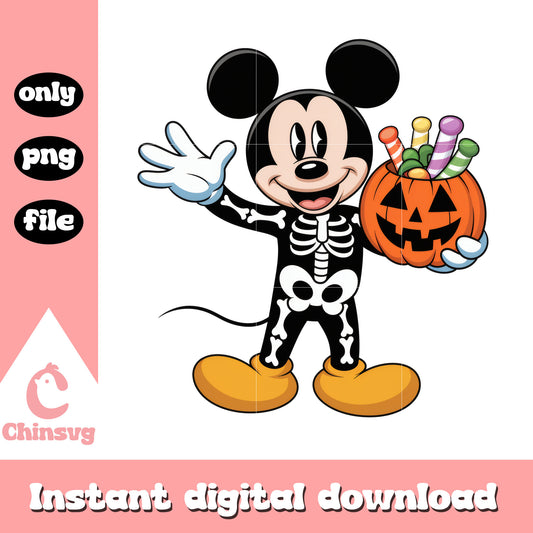 Disney mickey skeleton hand pumpkin candy bag png, mickey mouse png