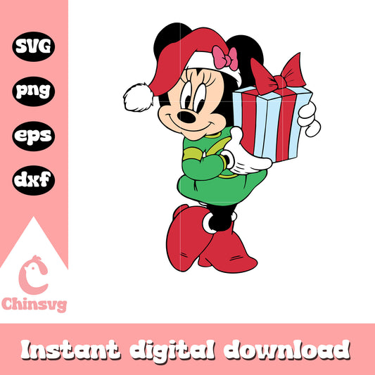 Disney minnie and christmas present svg, christmas minnie mouse​ svg