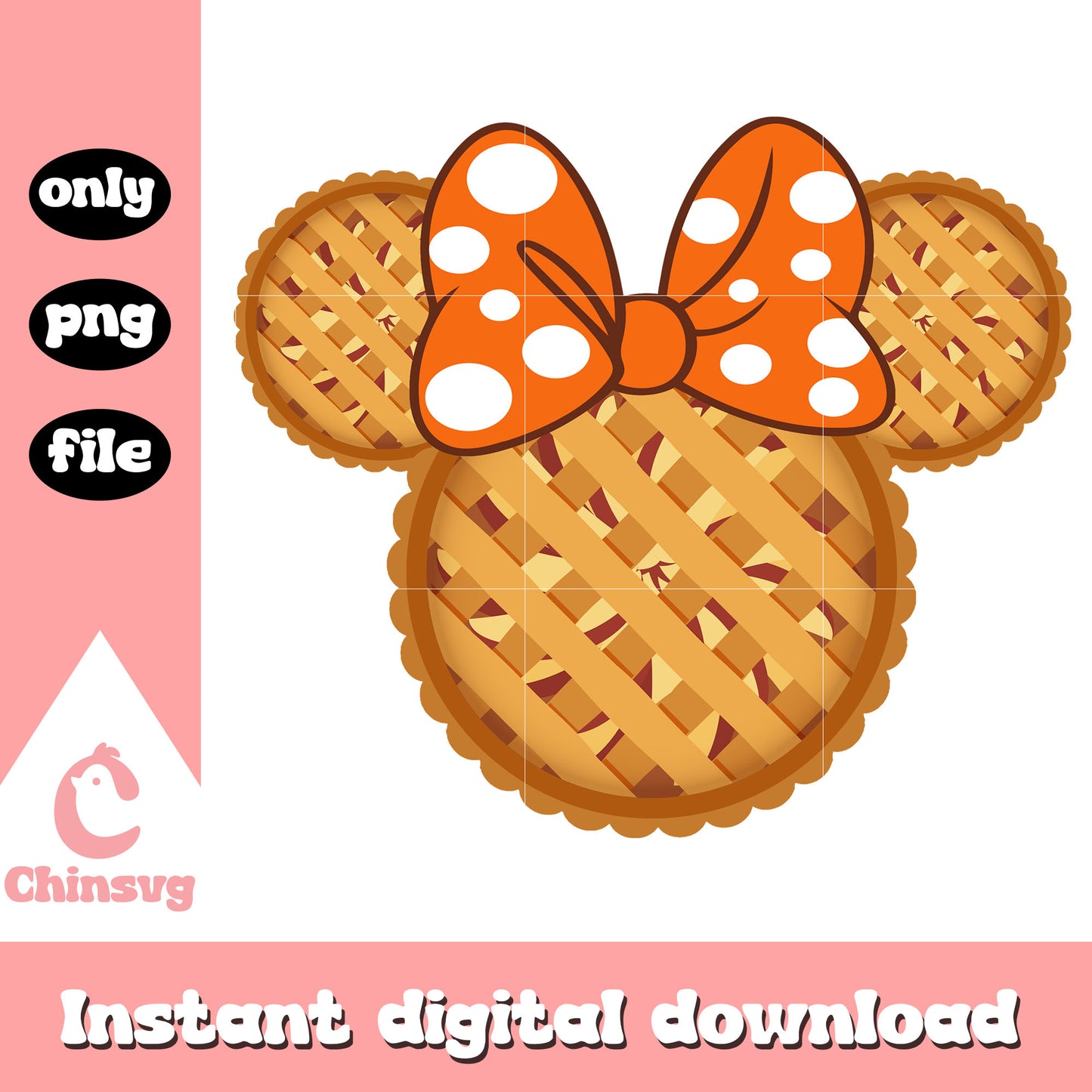 Disney minnie ear lattice top apple pie design png, minnie movie png