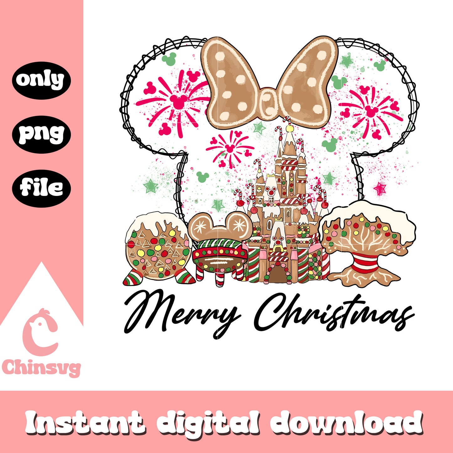 Disney minnie ear merry christmas png, minnie mouse ear png