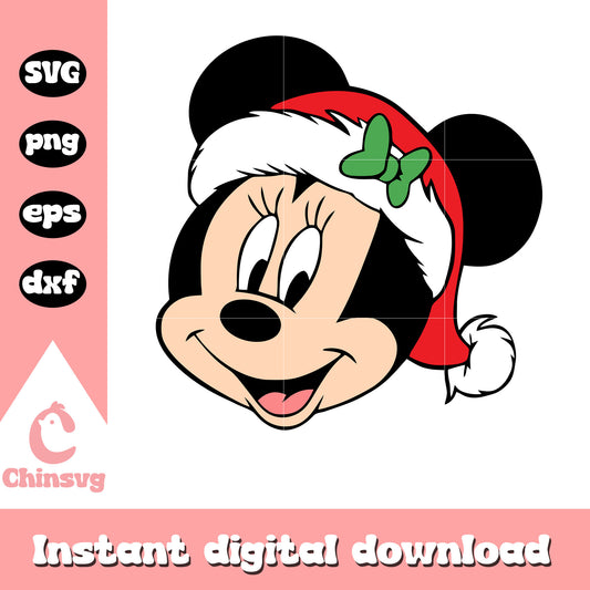 Disney minnie face santa hat svg, christmas minnie​ svg