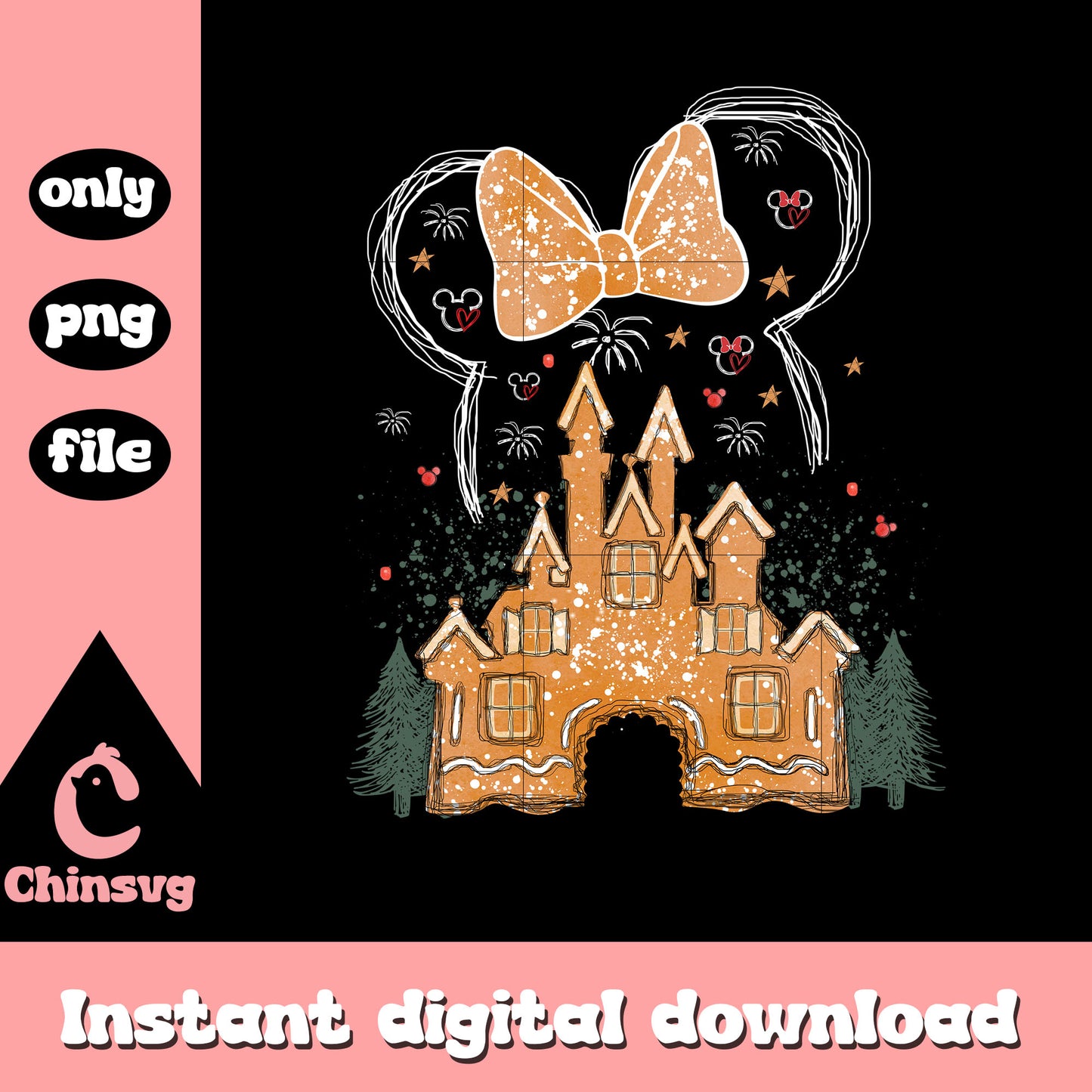 Disney minnie retro christmas castle png, minnie mouse ear png