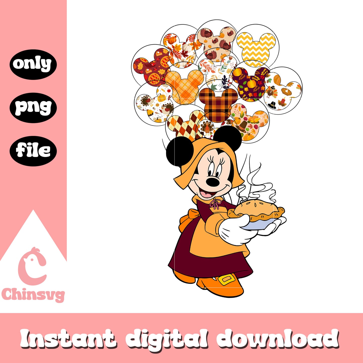 Disney minnie with floral balloons design png, minnie cartoon png