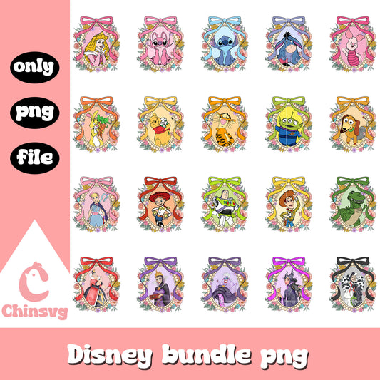 Disney movies characters bundle png, disney png, cartoon png