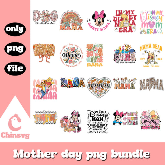 Disney on mother day bundle png, quotes png, mother's day png