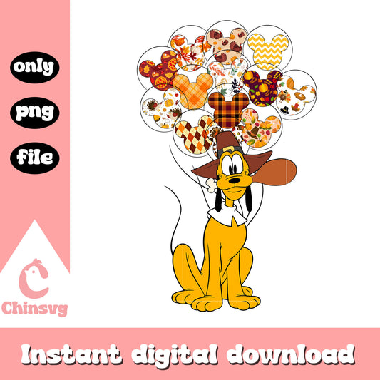 Disney pluto with floral balloons design png, pluto cartoon png