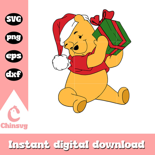Disney pooh and christmas present svg, winnie the pooh christmas​ svg