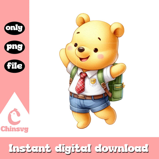 Disney pooh bear on school png, first day of school png