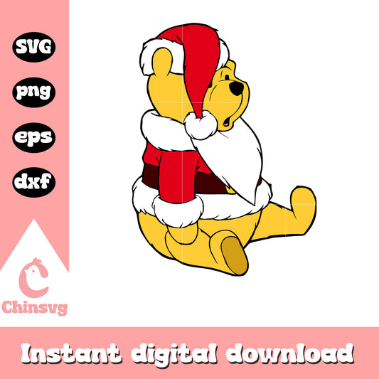 Disney pooh santa claus design svg, pooh bear christmas​ svg