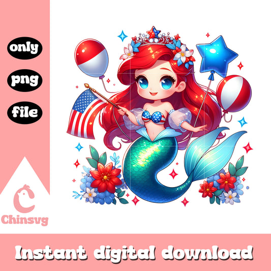 Disney princess ariel 4th of july png, ariel independence day png