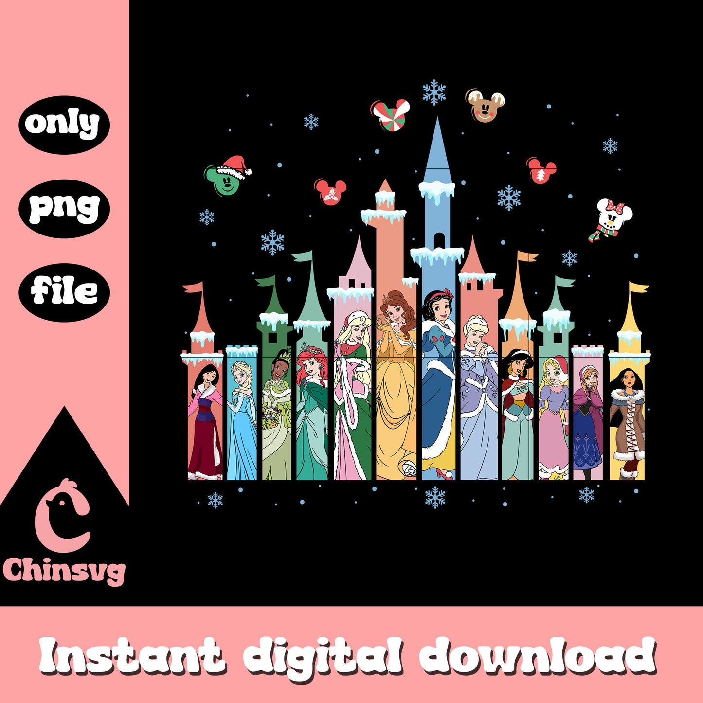 Disney princess castle christmas day png, disney christmas png