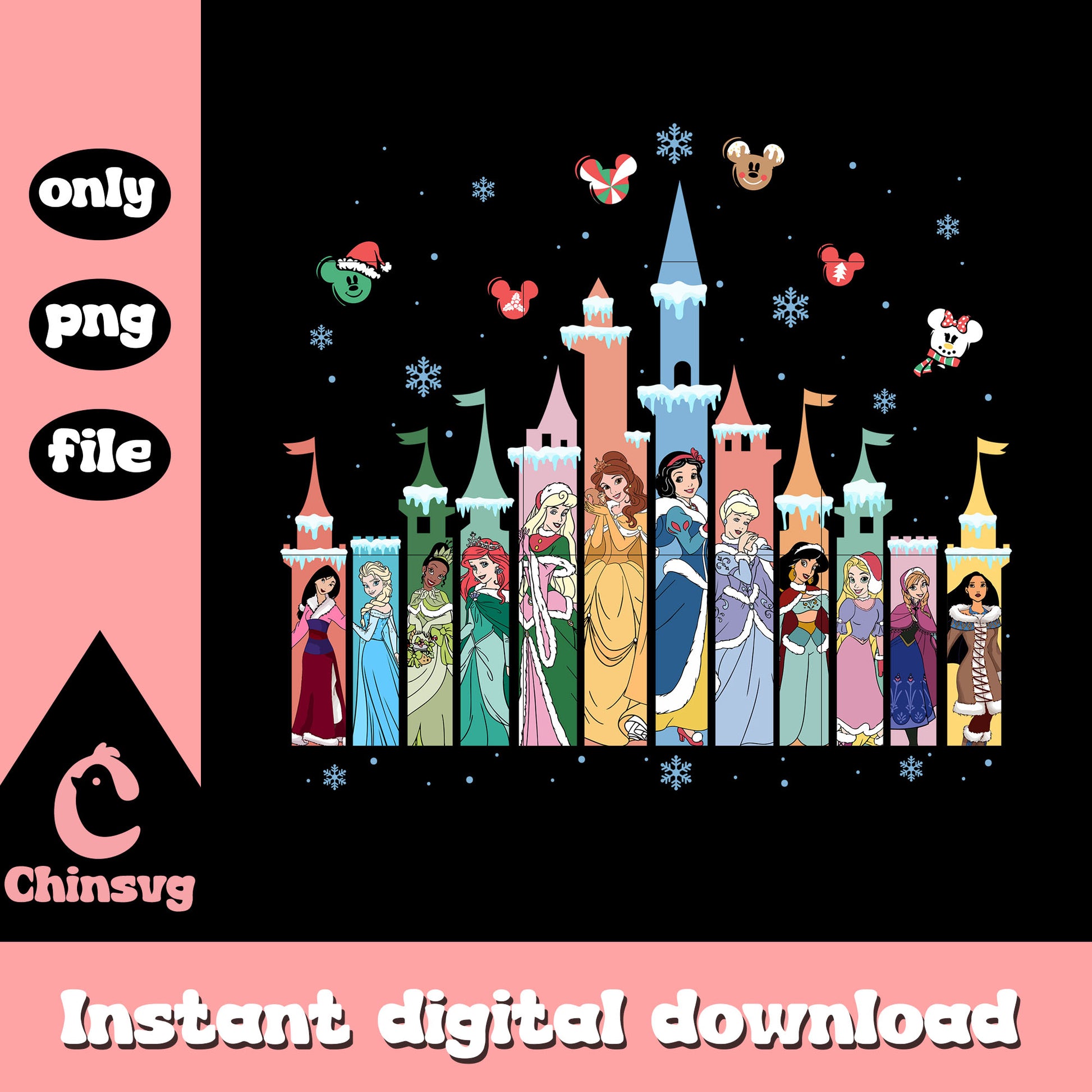 Disney princess castle christmas day png, disney christmas png