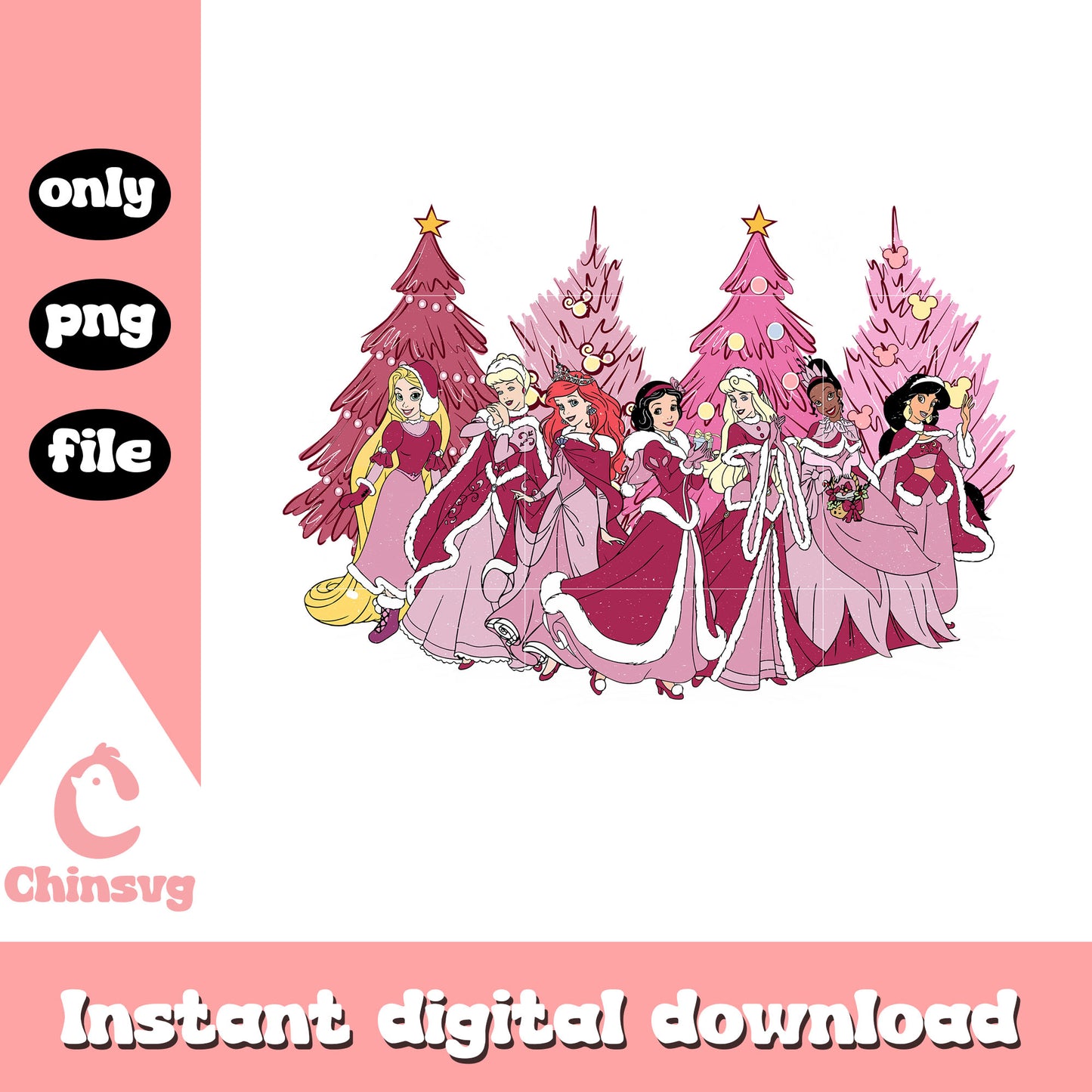 Disney princess christmas tree pink png, disney christmas​ png