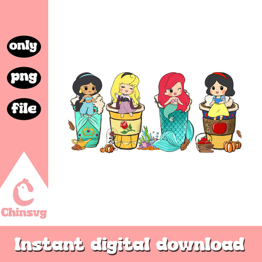 Disney princess halloween coffee latte png, disney halloween png