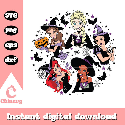 Disney princess witches halloween vibes svg, disney princess svg