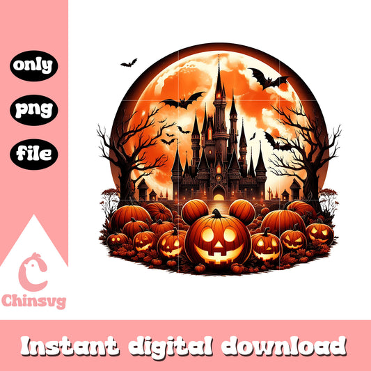 Disney pumpkin castle halloween design png, halloween png