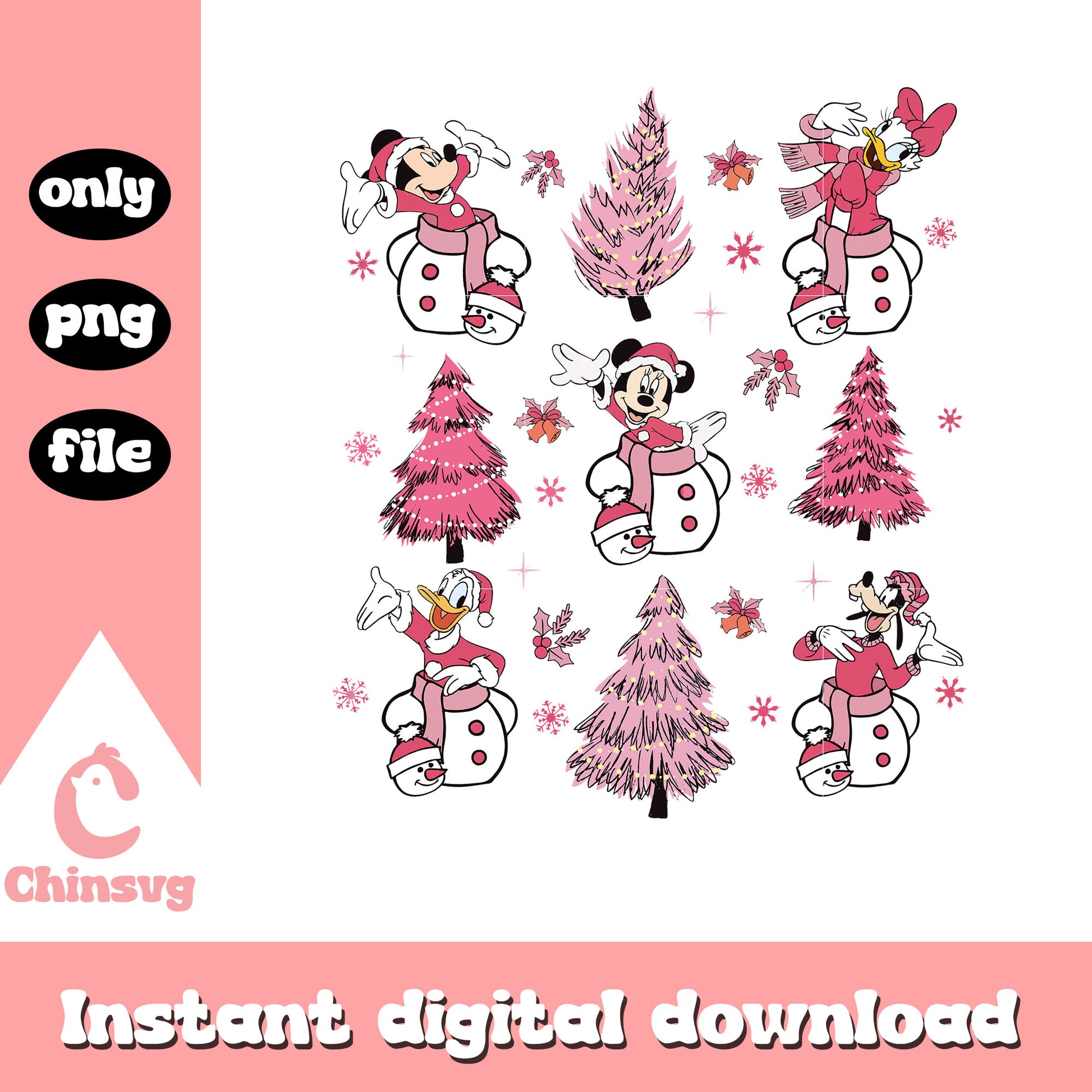 Disney snow man and pink christmas tree png, disney christmas images png