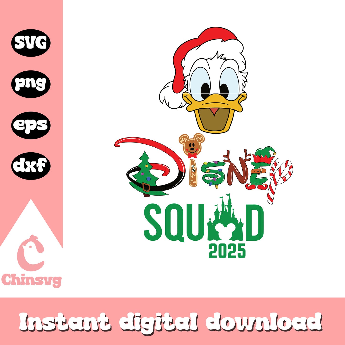 Disney squad 2025 donald head svg, merry christmas images svg