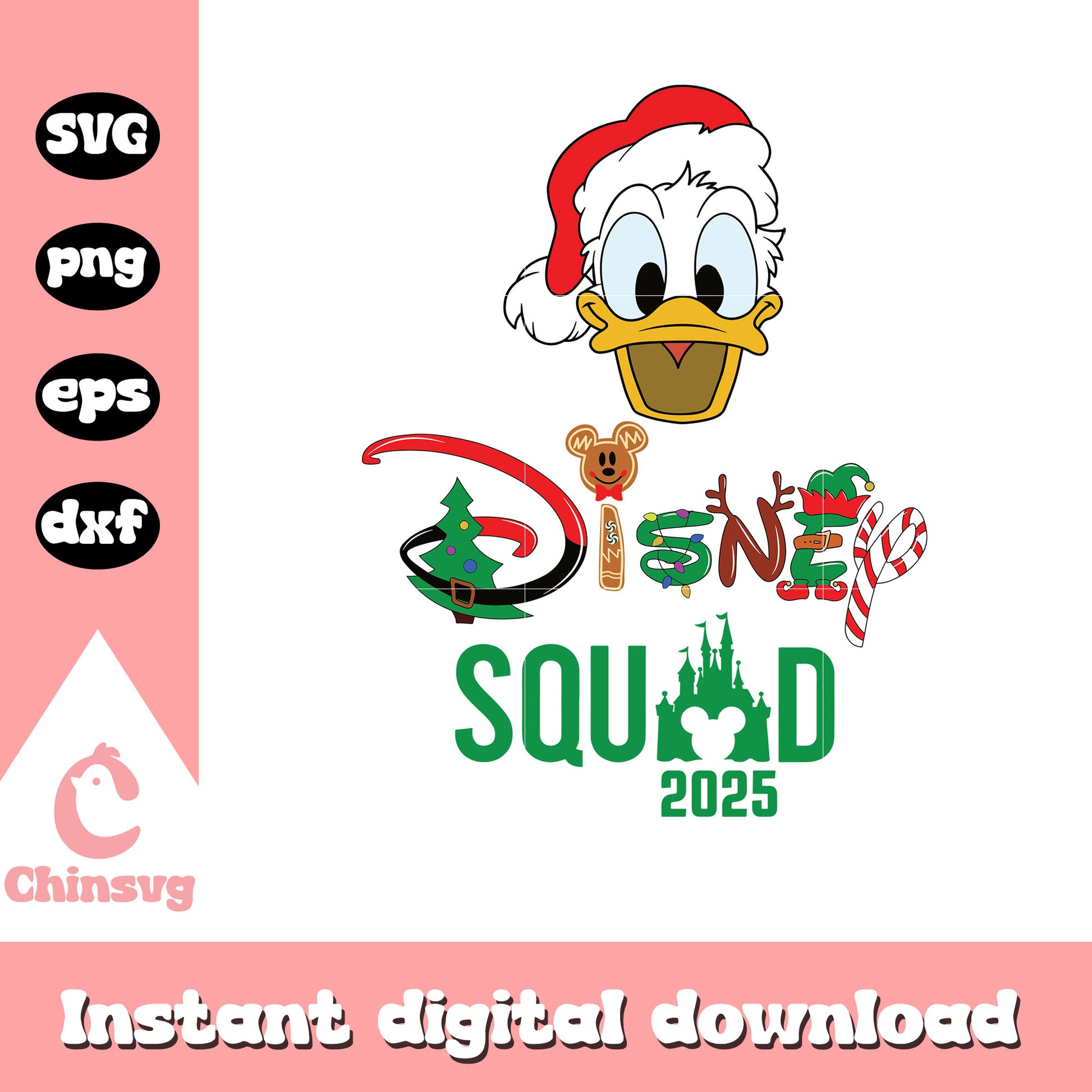 Disney squad 2025 donald head svg, merry christmas images svg