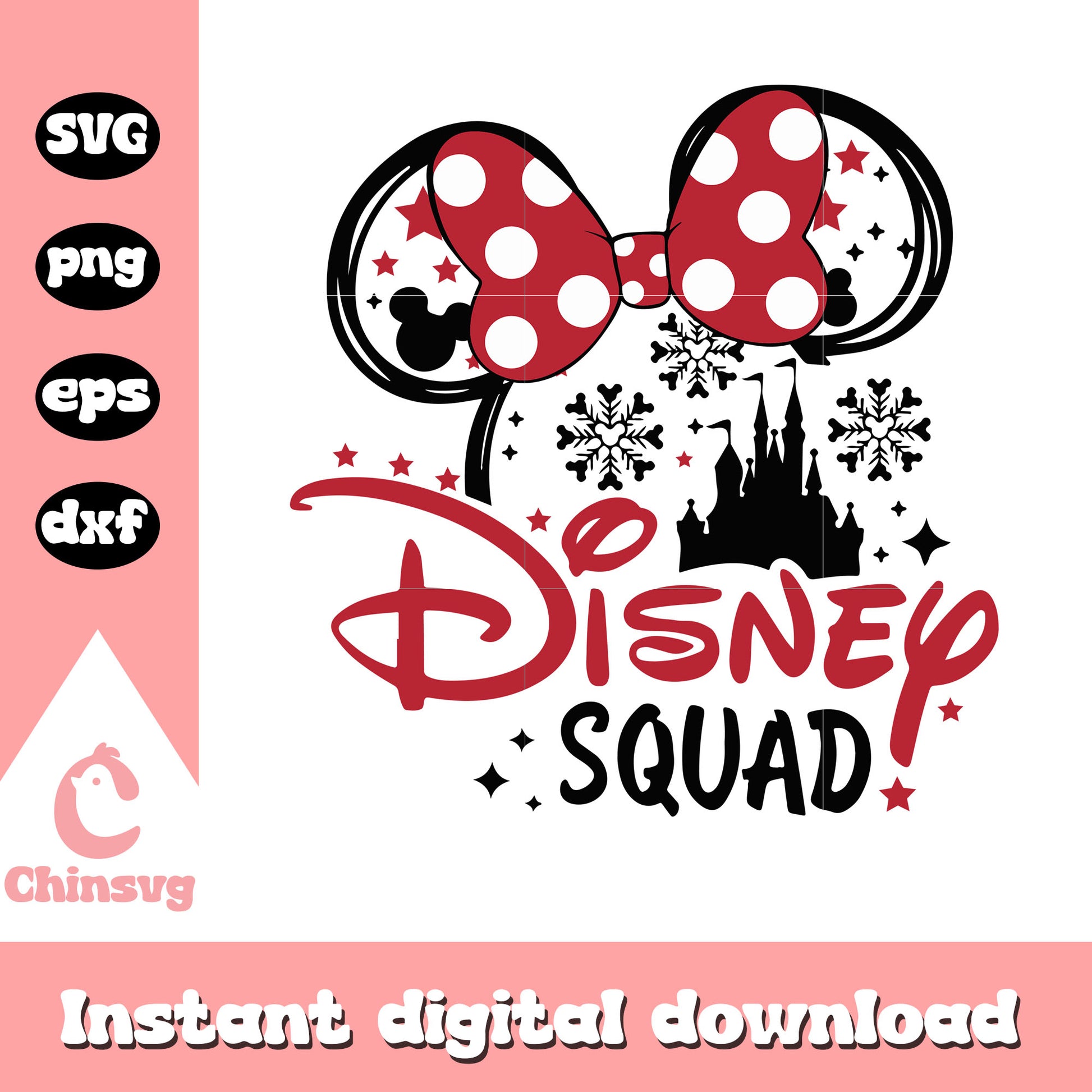 Disney squad minnie head design svg, disney christmas day svg