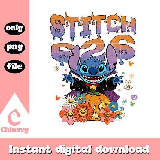 Disney stitch 626 floral design png, disney stitch lilo png