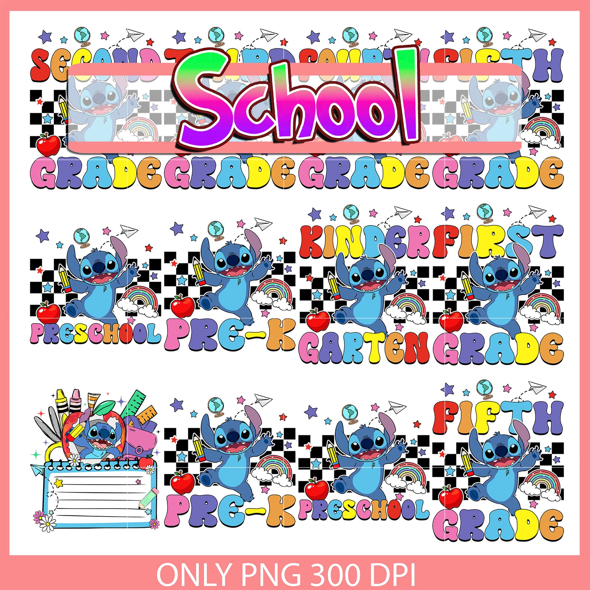 Disney stitch back to school design bundle png, stitch character png