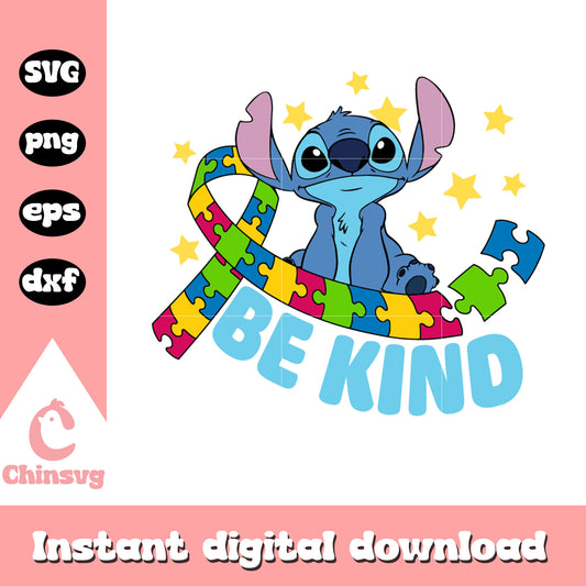 Disney stitch be kind svg, autism awareness ribbon svg, be kind svg
