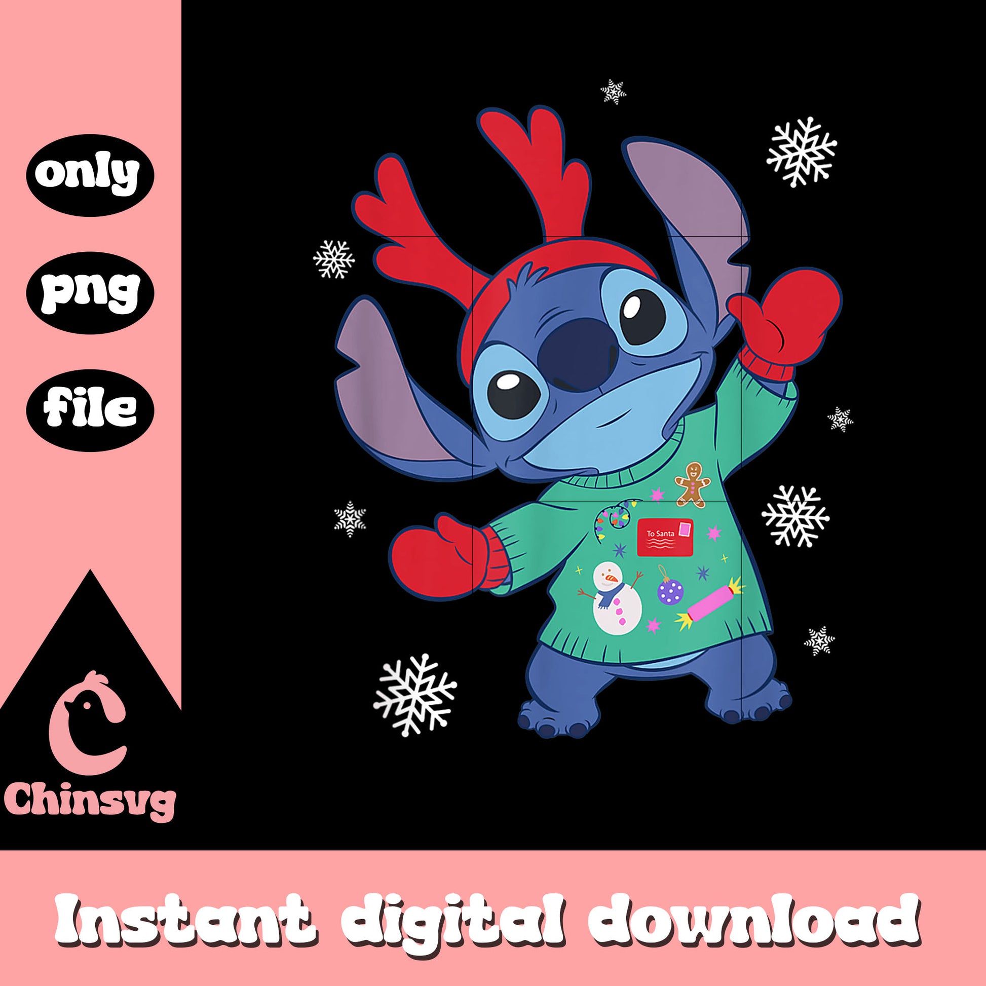 Disney stitch christmas outfit celebration png, stitch cute png