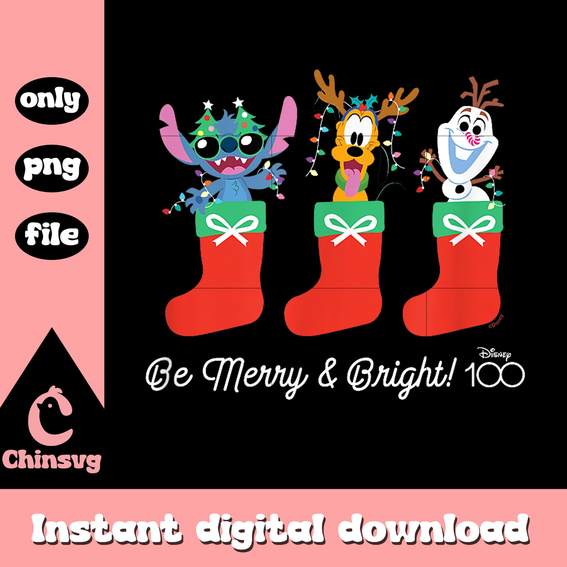 Disney stitch olaf pluto christmas sock png, disney characters png