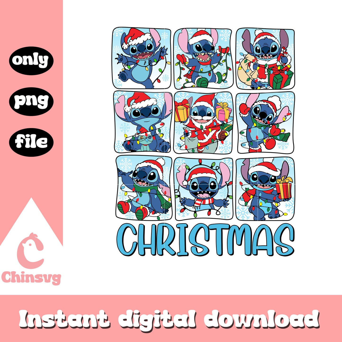 Disney stitch on christmas day png, disney christmas parade png