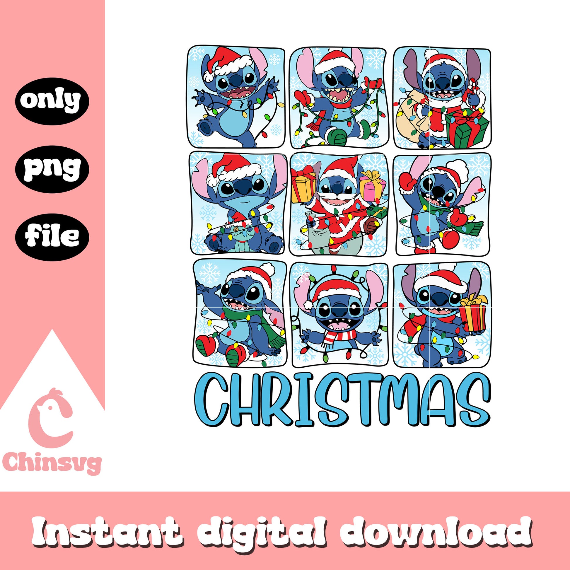 Disney stitch on christmas day png, disney christmas parade png