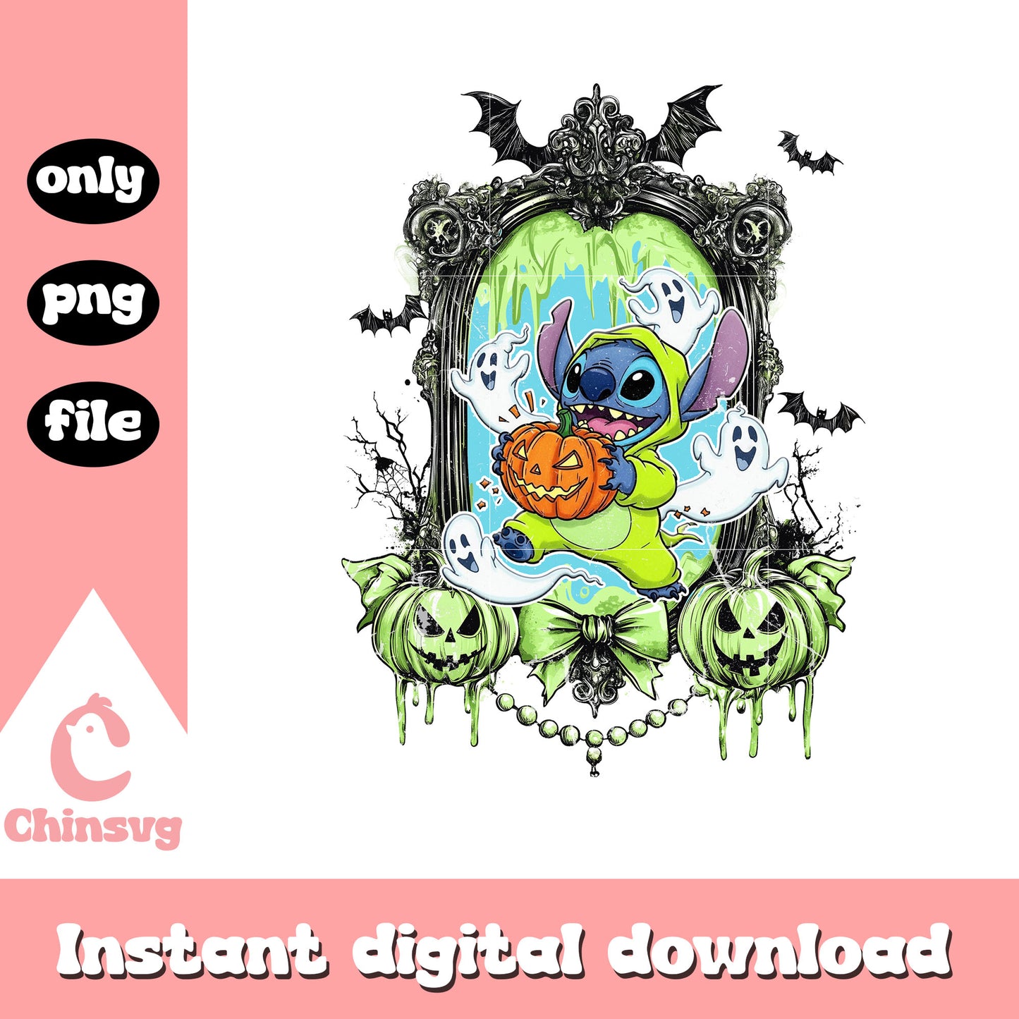 Disney stitch pumpkin mirror design png, disney stitch movie png