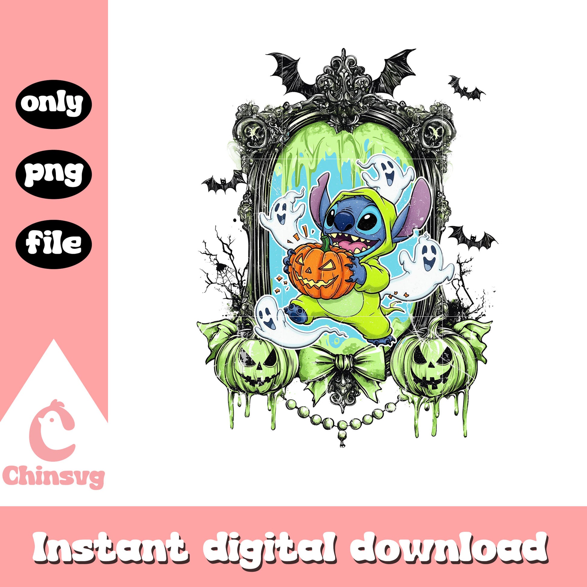 Disney stitch pumpkin mirror design png, disney stitch movie png