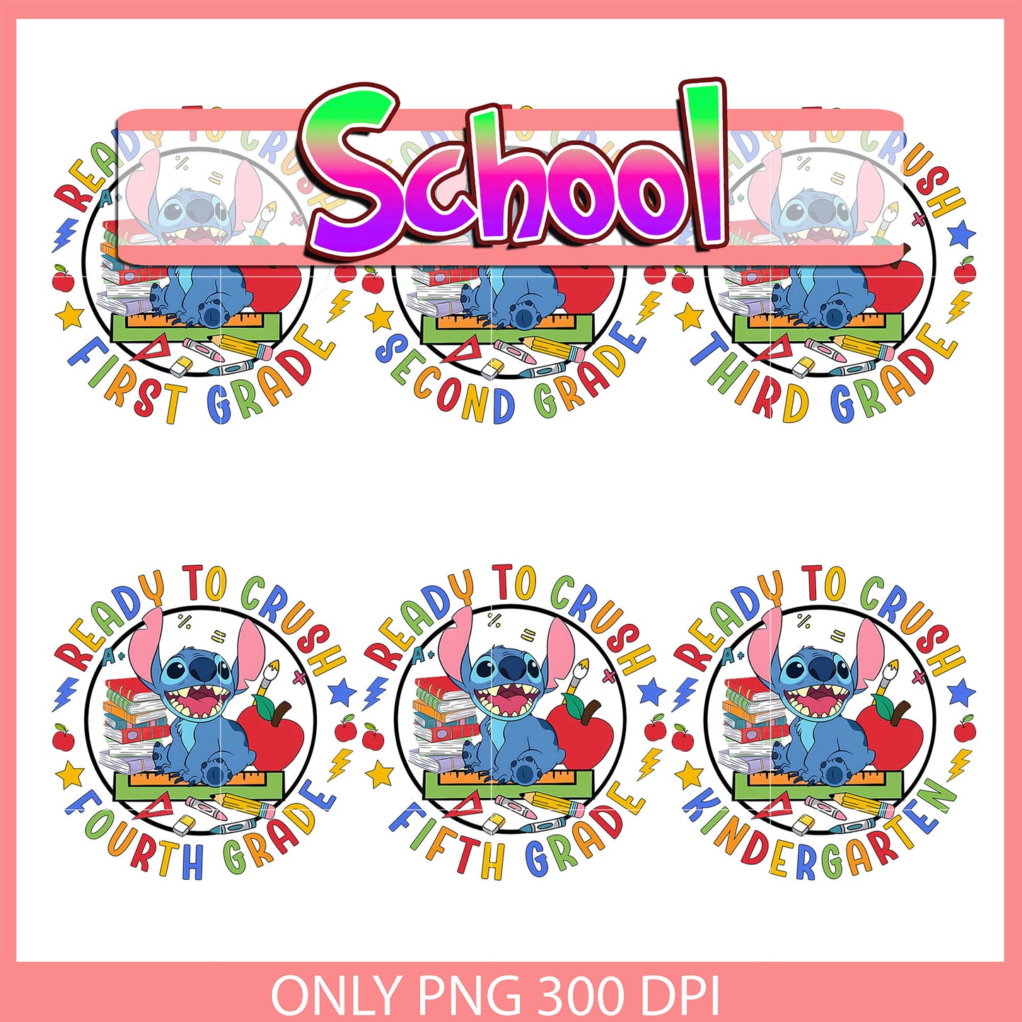 Disney stitch ready to crush design bundle png, disney lilo stitch png
