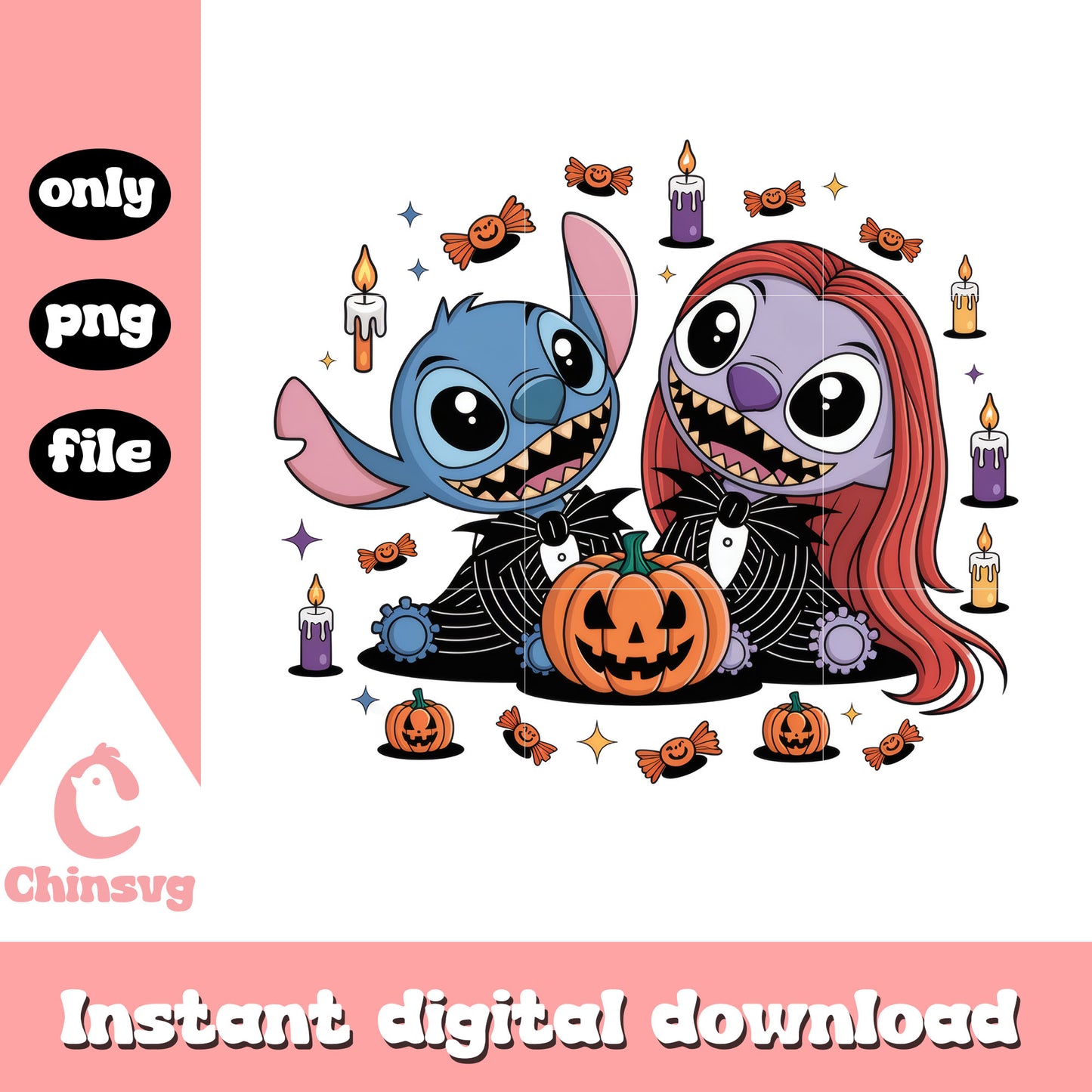 Disney stitch smile jack skellington sally png, sally and jack png