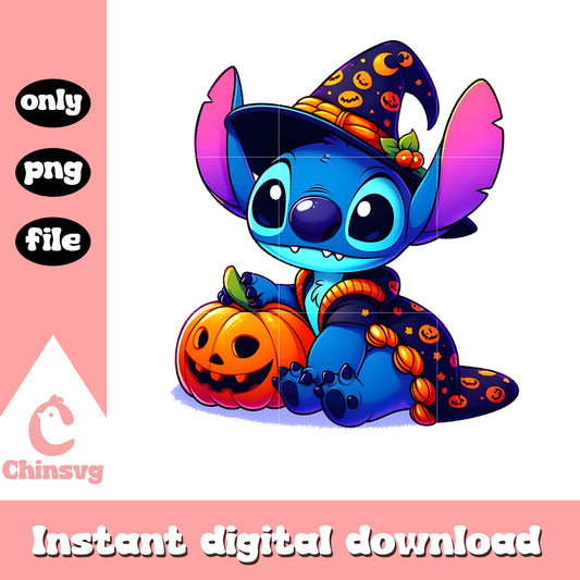Disney stitch witch with pumpkin halloween png, the stitch witch png