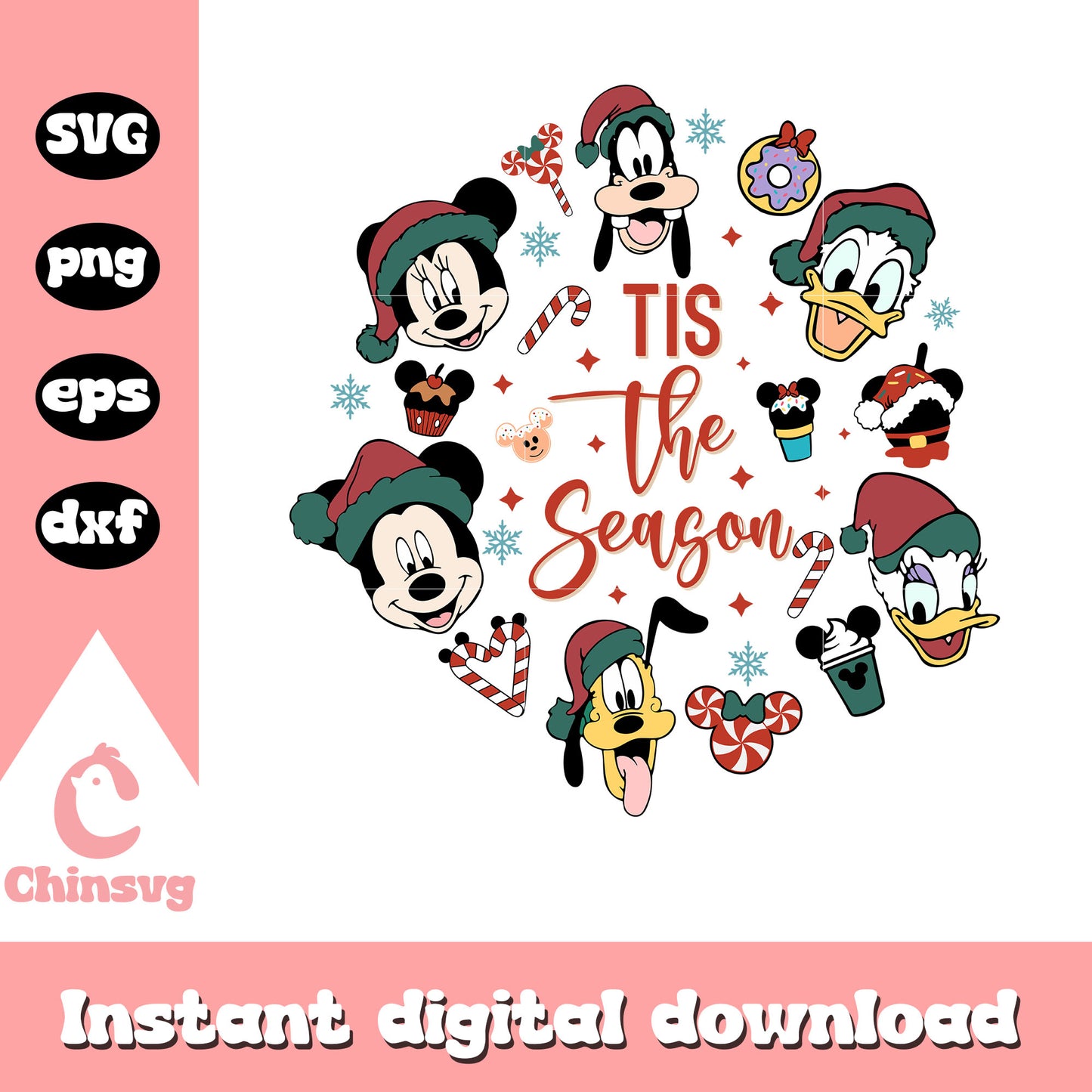 Disney tis the season design svg, disney christmas characters svg